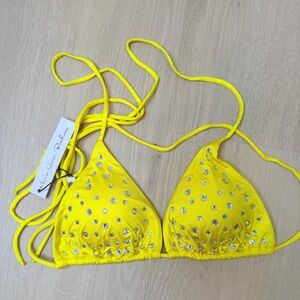 NWT ✨ REVOLVE X Monica Hansen Yellow Rhinestone ‘Starlight’ Bikini Triangle Top